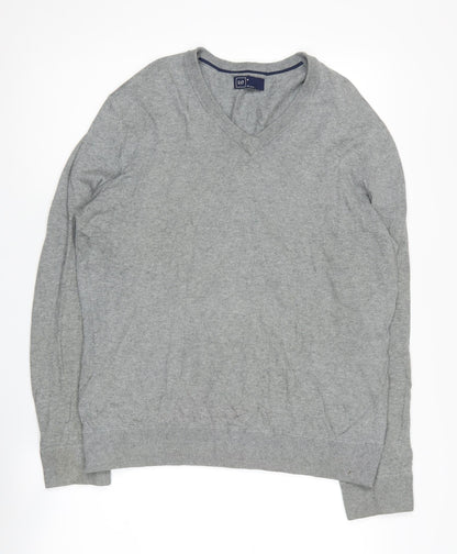 GAP Men's Grey V-Neck Cotton Pullover Jumper M