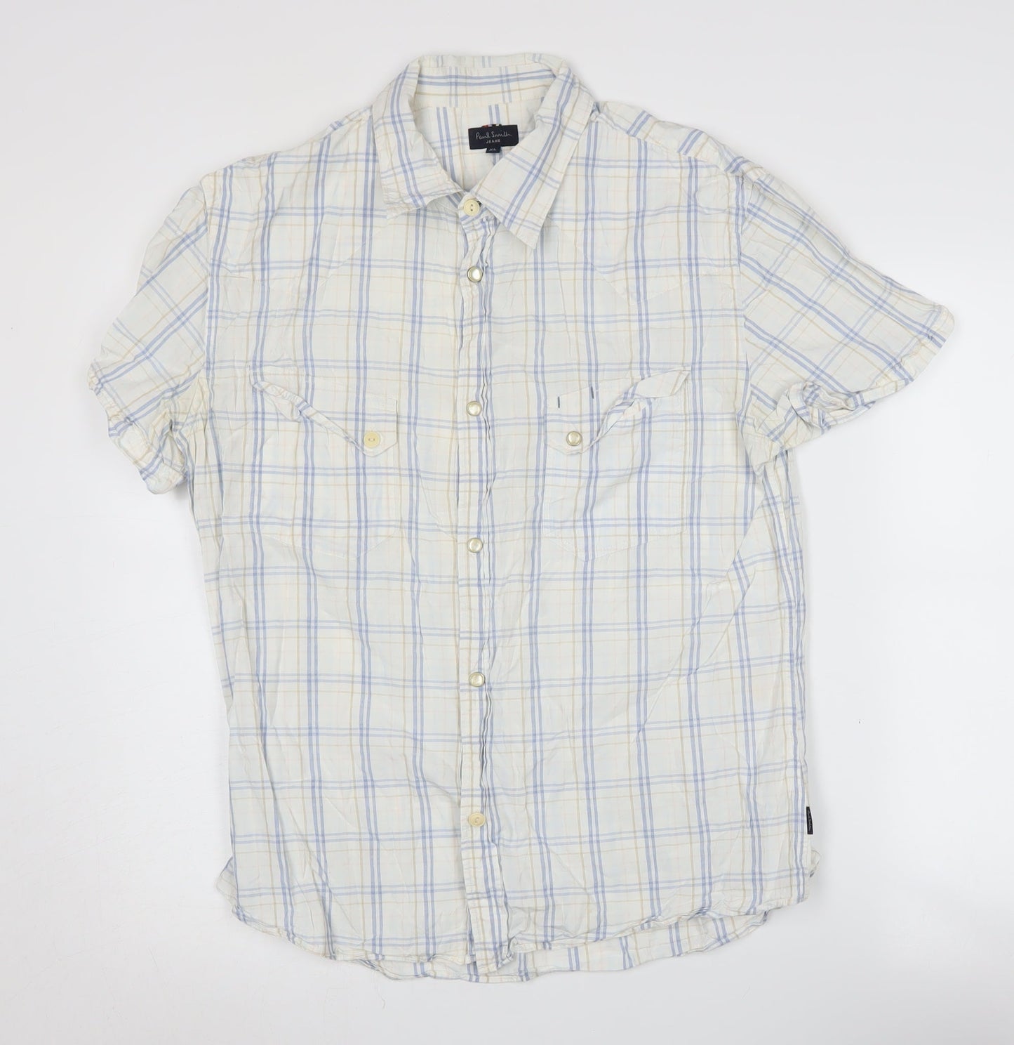 Paul Smith Men's Beige Check Short Sleeve Shirt XL