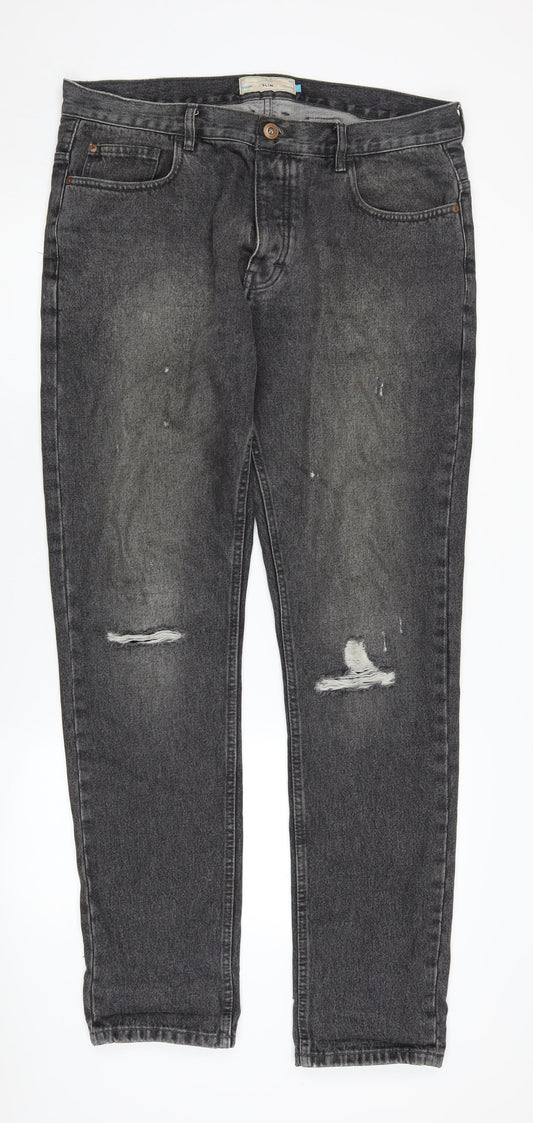 Next Men's Slim Black Jeans, L Size, Distressed Style