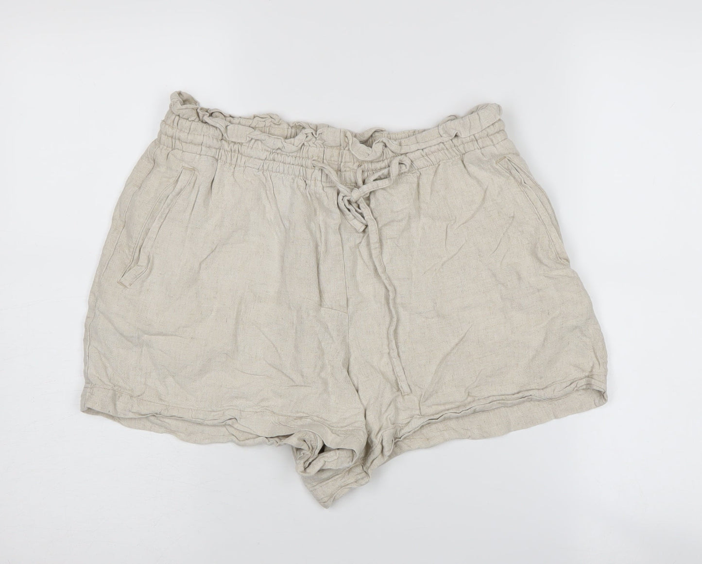 H&M Women's Beige Paperbag Shorts M Relaxed Fit