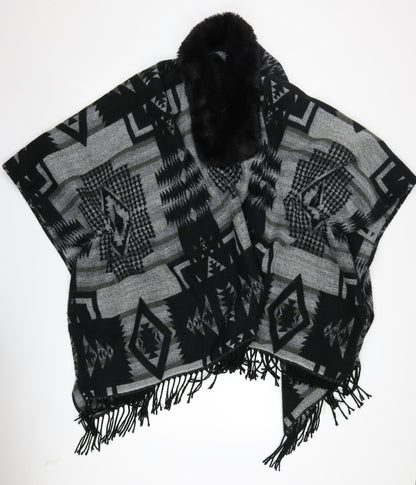 Womens UK Size One Size Quiz Black Cape Jumper