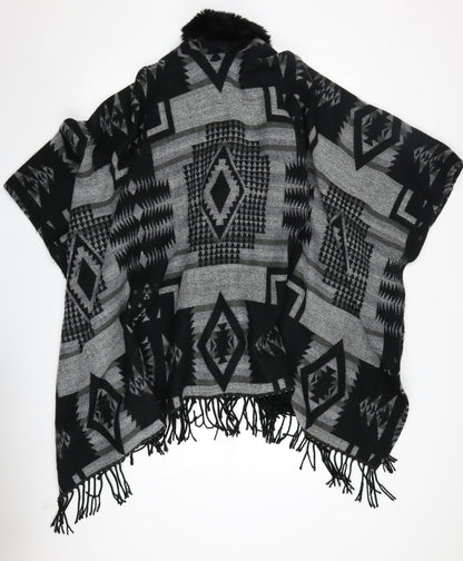 Womens UK Size One Size Quiz Black Cape Jumper