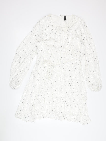 Y.A.S Women's White Midi Dress - L, Polka Dot Fit & Flare