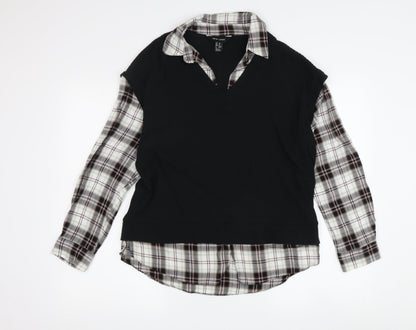 Womens UK Size 10 New Look Black Cropped Button-Up