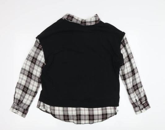 Womens UK Size 10 New Look Black Cropped Button-Up