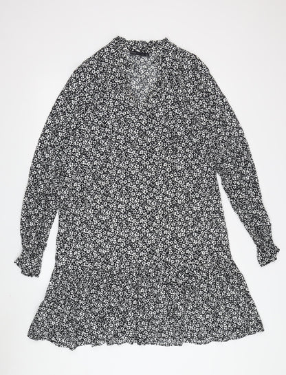 Marks and Spencer Floral Shift Dress, Size 12, Black