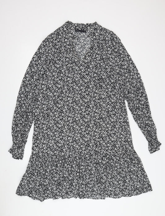 Marks and Spencer Floral Shift Dress, Size 12, Black