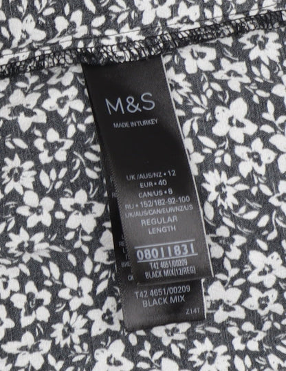 Marks and Spencer Floral Shift Dress, Size 12, Black