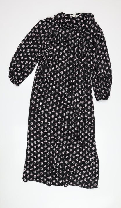 Per Una Women's Black Floral Midi A-Line Dress Size 8