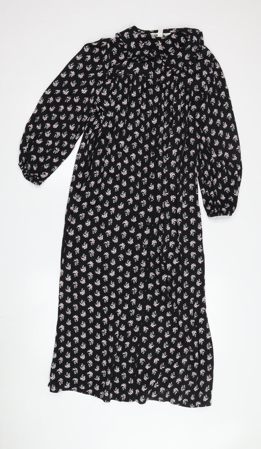 Per Una Women's Black Floral Midi A-Line Dress Size 8