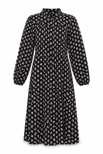 Per Una Women's Black Floral Midi A-Line Dress Size 8
