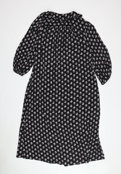 Per Una Women's Black Floral Midi A-Line Dress Size 8