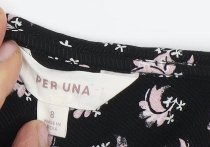 Per Una Women's Black Floral Midi A-Line Dress Size 8