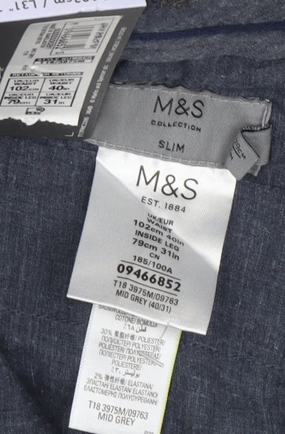 Marks and Spencer Men's Grey Slim Fit Trousers Size 40