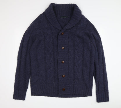 James Pringle Men's Blue Cardigan, Size L, Cable-Knit