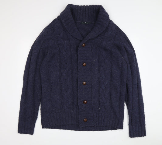James Pringle Men's Blue Cardigan, Size L, Cable-Knit