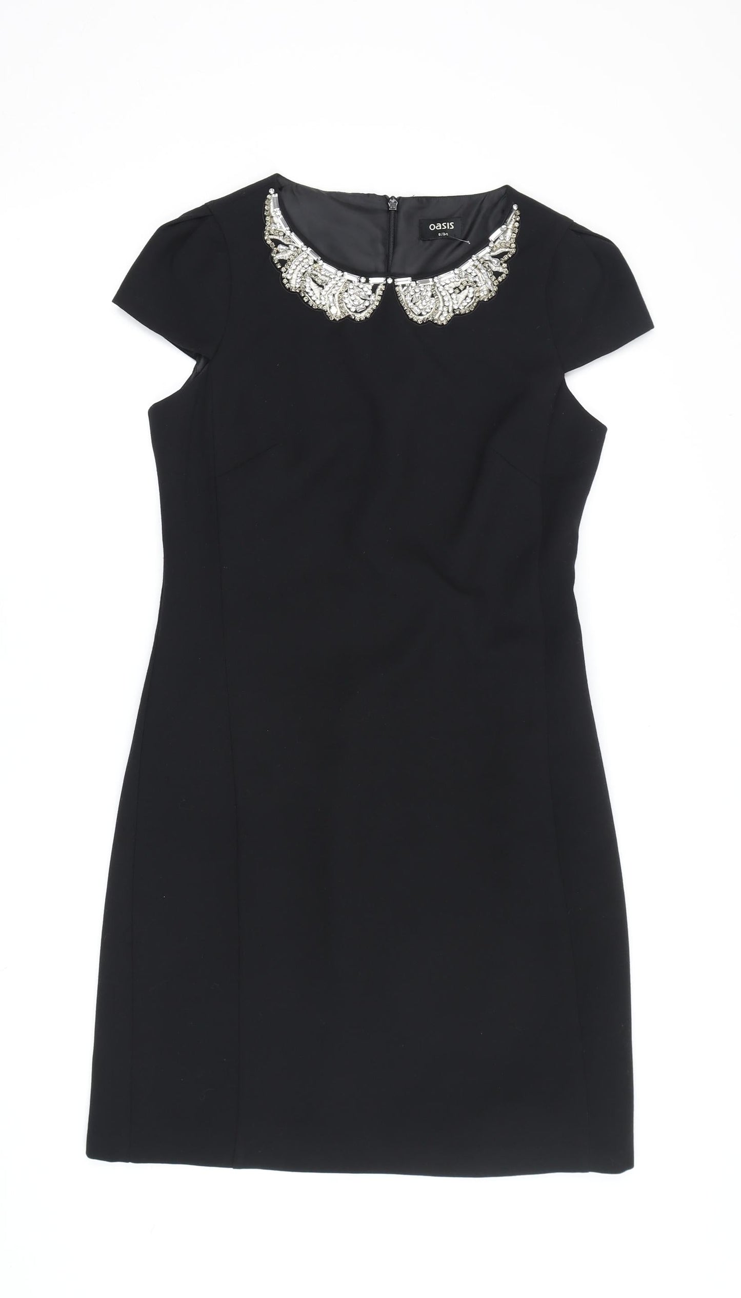 Oasis Women's Black Beaded Collar Sheath Dress - Size 8