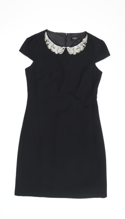 Oasis Women's Black Beaded Collar Sheath Dress - Size 8