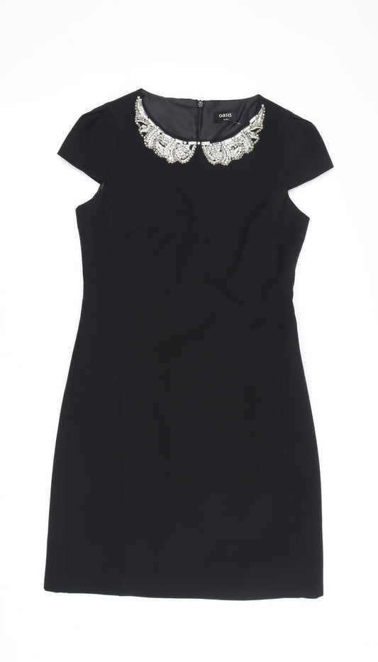 Oasis Women's Black Beaded Collar Sheath Dress - Size 8