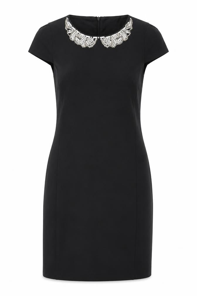 Oasis Women's Black Beaded Collar Sheath Dress - Size 8