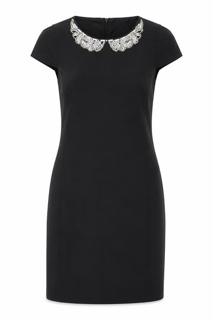 Oasis Women's Black Beaded Collar Sheath Dress - Size 8