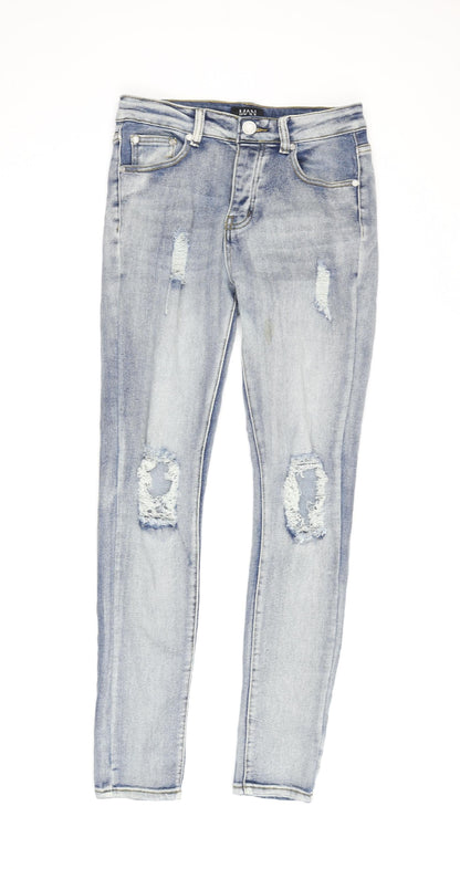 BoohooMAN Blue Skinny Jeans, Mens Size 30, Distressed