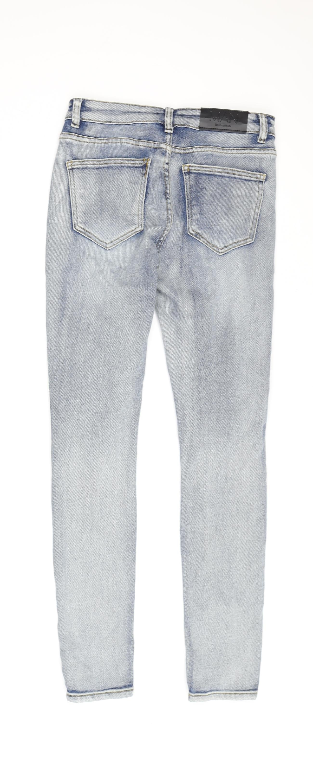 BoohooMAN Blue Skinny Jeans, Mens Size 30, Distressed