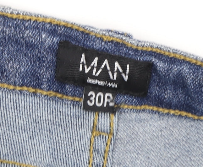 BoohooMAN Blue Skinny Jeans, Mens Size 30, Distressed