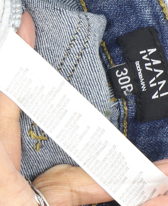 BoohooMAN Blue Skinny Jeans, Mens Size 30, Distressed