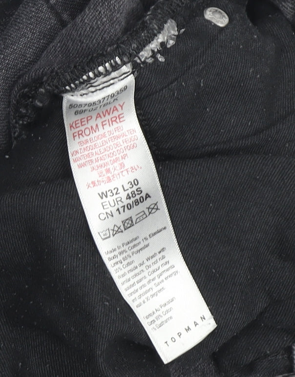 Mens UK Size 32 Topman Slim Fit Skinny Black Jeans