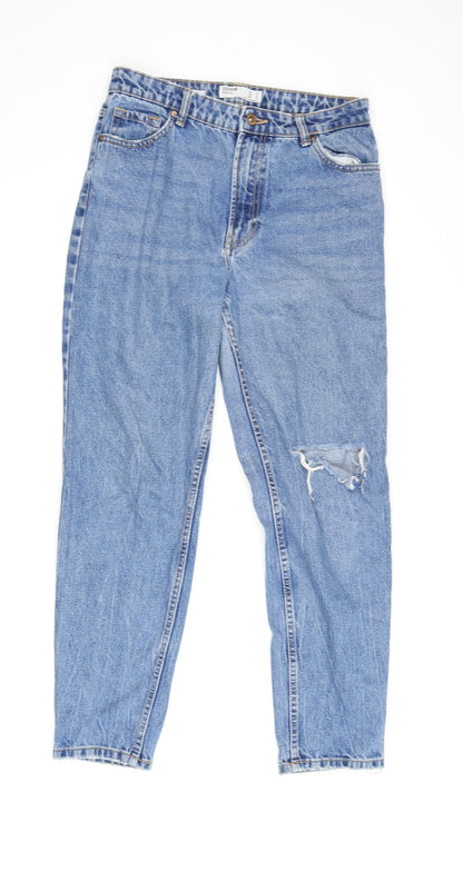 Bershka Women's Blue Mom Jeans, Size 10, Distressed