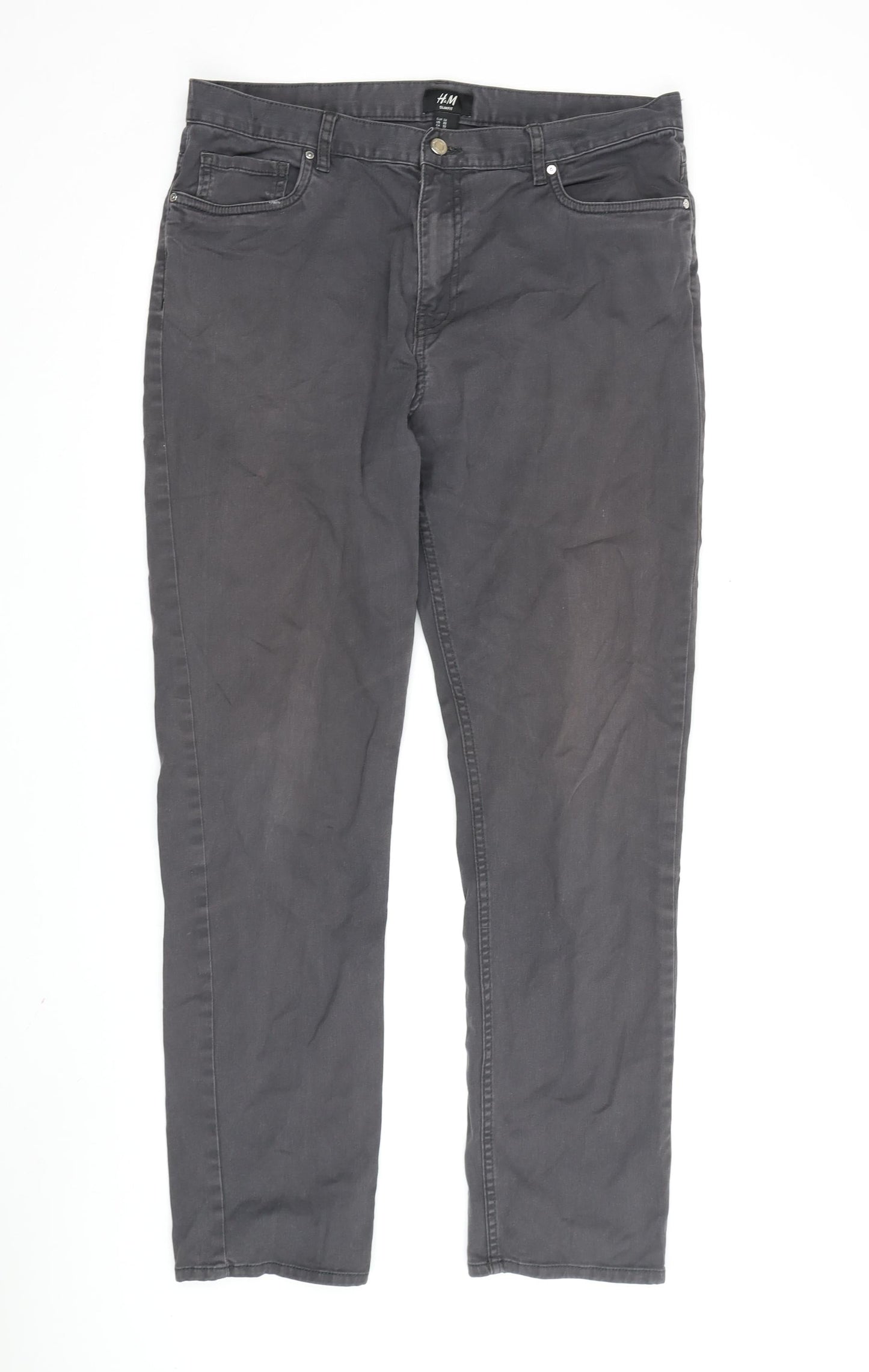 H&M Men's Grey Slim Jeans, Size M, Mid-Rise Comfort