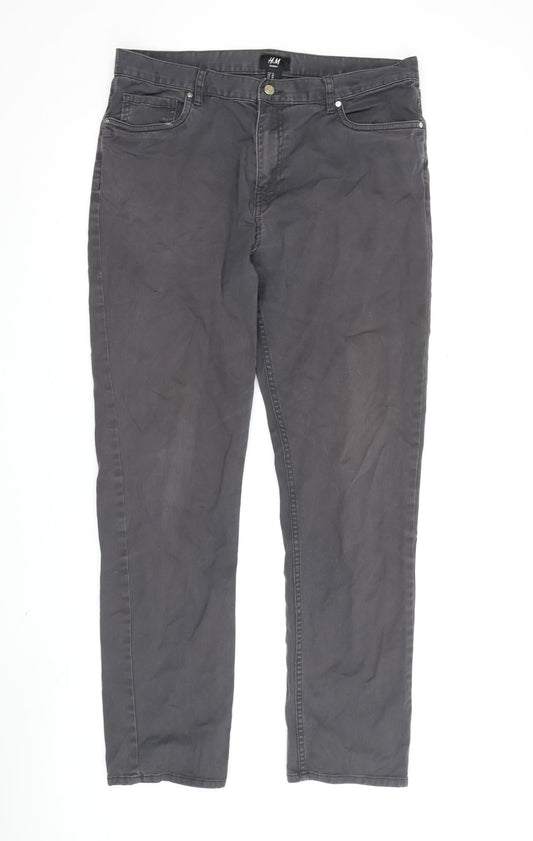 H&M Men's Grey Slim Jeans, Size M, Mid-Rise Comfort