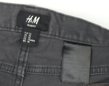 H&M Men's Grey Slim Jeans, Size M, Mid-Rise Comfort