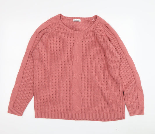 Damart Women's Pink Wool Blend Cable-Knit Jumper Size 14