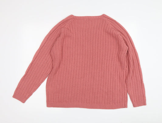 Damart Women's Pink Wool Blend Cable-Knit Jumper Size 14