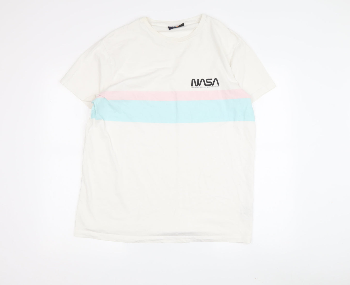 NASA Men's White L T-Shirt, Space Theme, Graphic Logo