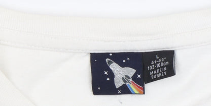 NASA Men's White L T-Shirt, Space Theme, Graphic Logo