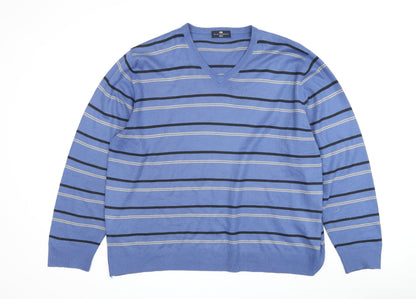 Marks and Spencer Men's Blue Striped Pullover Jumper - L