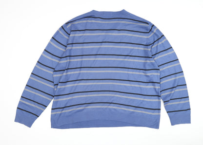 Marks and Spencer Men's Blue Striped Pullover Jumper - L