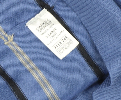 Marks and Spencer Men's Blue Striped Pullover Jumper - L
