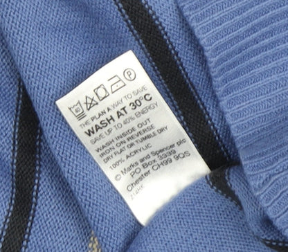 Marks and Spencer Men's Blue Striped Pullover Jumper - L