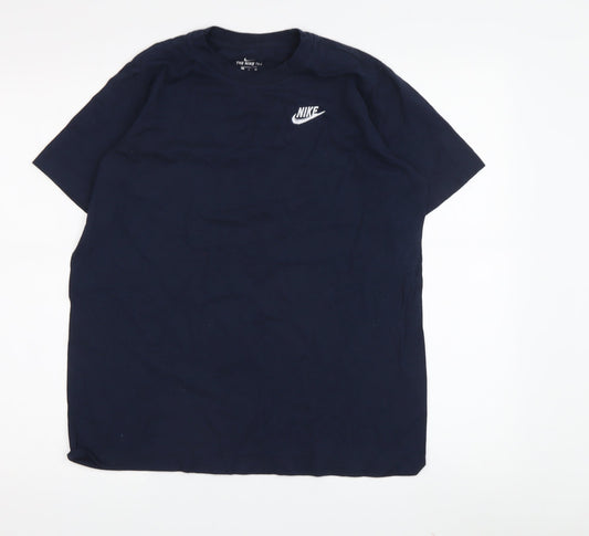 Nike Men's Blue Crew Neck T-Shirt, Size M, Logo Accent