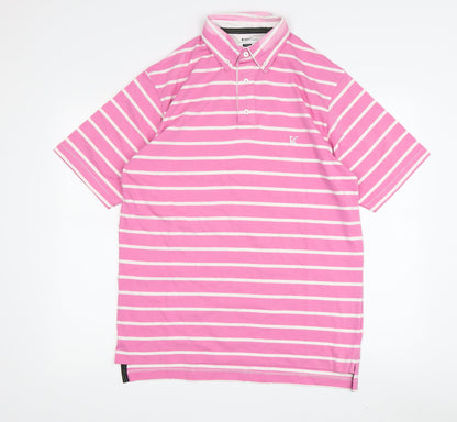 Karl Kertess Men's Pink Striped Polo, Medium, Short Sleeve