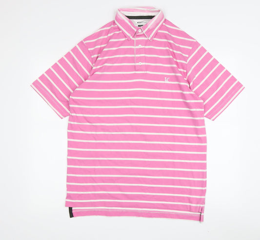 Karl Kertess Men's Pink Striped Polo, Medium, Short Sleeve