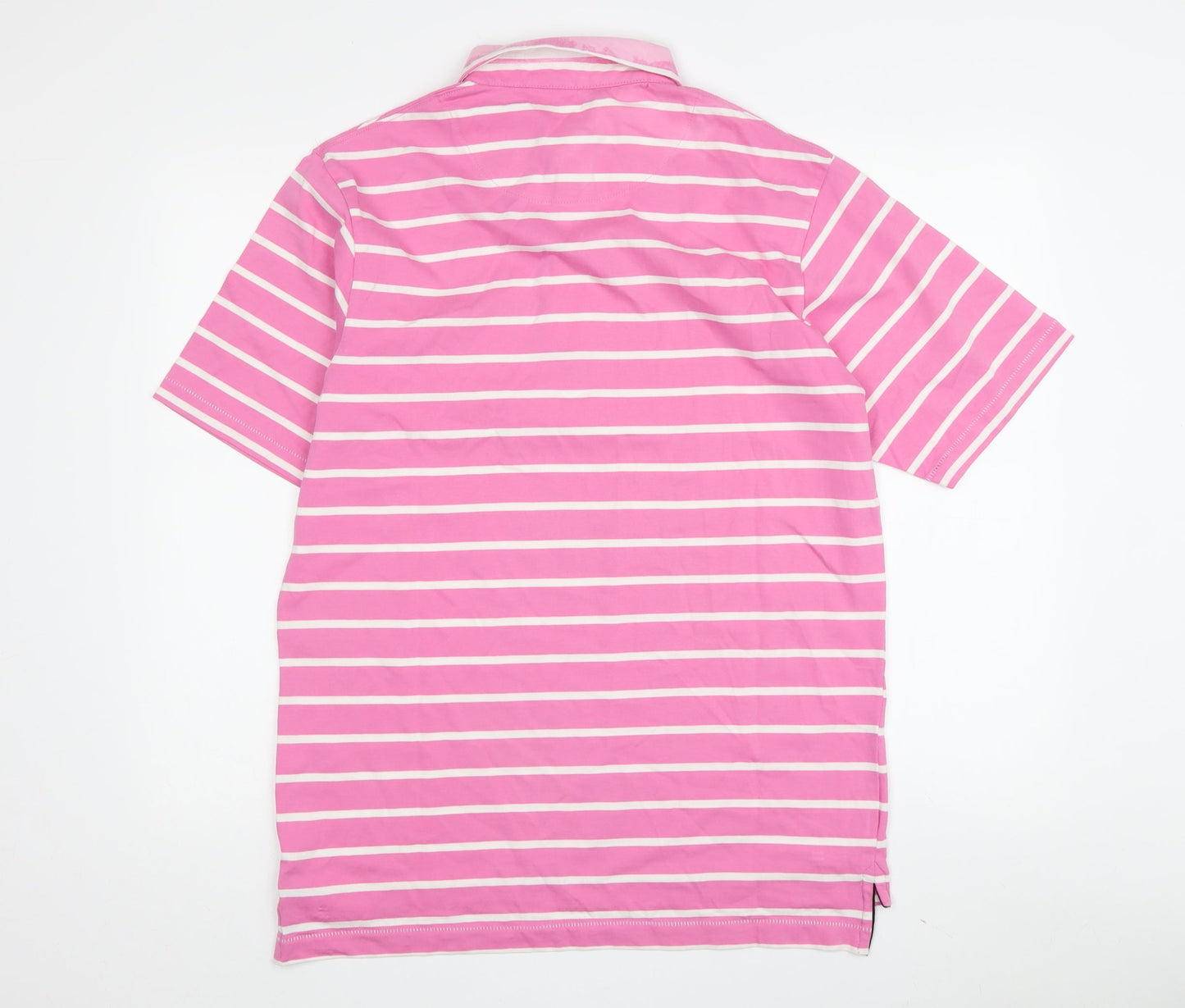 Karl Kertess Men's Pink Striped Polo, Medium, Short Sleeve