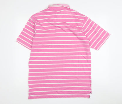 Karl Kertess Men's Pink Striped Polo, Medium, Short Sleeve