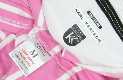 Karl Kertess Men's Pink Striped Polo, Medium, Short Sleeve