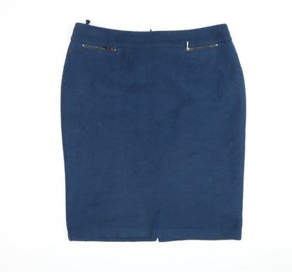 Marks and Spencer Women's Blue Wool Pencil Skirt Size 14