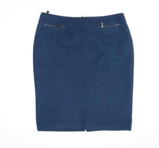 Marks and Spencer Women's Blue Wool Pencil Skirt Size 14